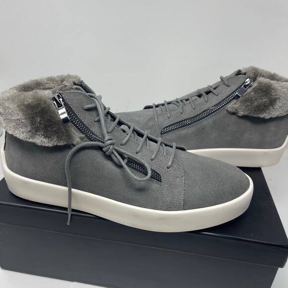 New RUSSELL PARK Oliver Faux Fur-Trim Suede Sneakers in Grey size 11 - Picture 3 of 10